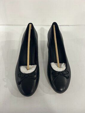Italian Leather Ballet Block Heel Pump - Black